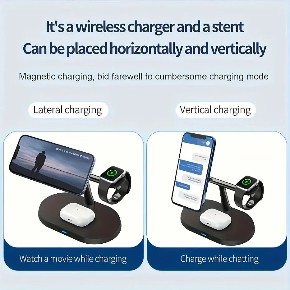 3 in 1 Magnetic Wireless Charger Stand for Magsafe Iphone 17 16 15 14 13 12 Apple Watch 8 7 Airpods Pro Fast Charging Station