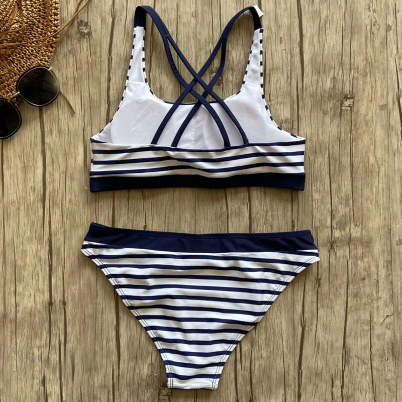New Sexy Striped Beach Bikinis Set Women Swimwear Push up Swimsuit Female Bathing Suits Bikini Girls Pool Swimming Suit 2025