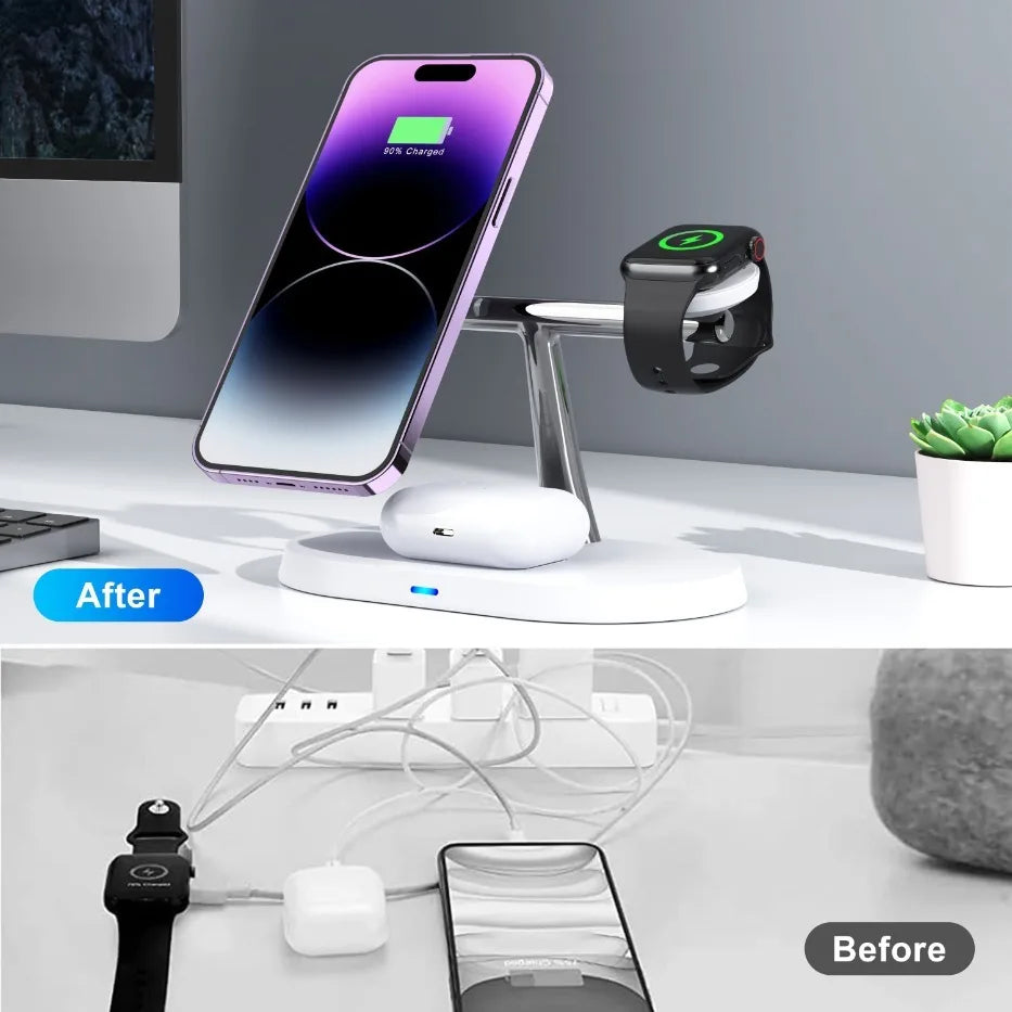3 in 1 Magnetic Wireless Charger Stand for Magsafe Iphone 17 16 15 14 13 12 Apple Watch 8 7 Airpods Pro Fast Charging Station