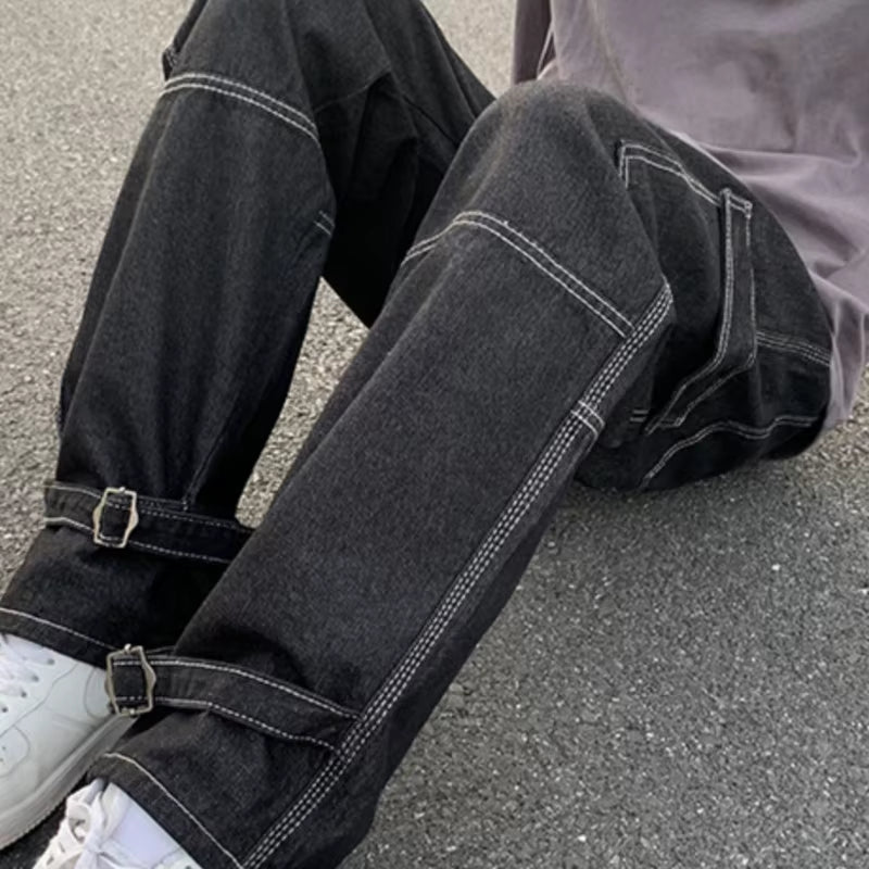 Cargo Jeans Men Wide Leg Jeans Hip Hop Casual Men'S Straight Baggy Denim Pants Streetwear Skateboard Pant Neutral Trousers