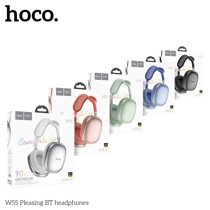 W55 over Ear Buetooth Earphone Wireless Music Headphone Mic Hifi Audio Headsets Stereo Sound Sport Earphones 40MM AUX TF