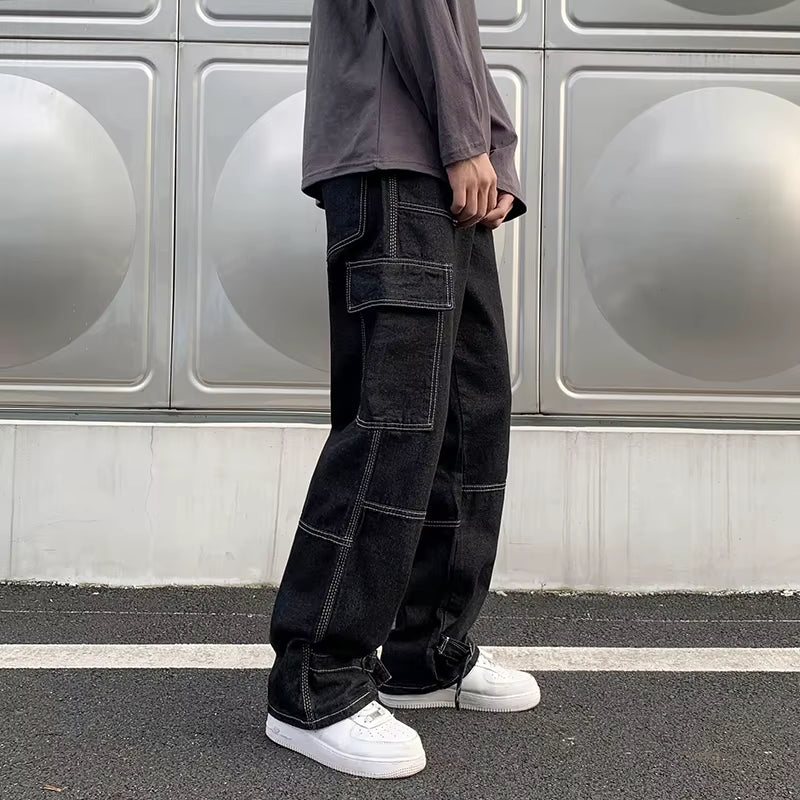 Cargo Jeans Men Wide Leg Jeans Hip Hop Casual Men'S Straight Baggy Denim Pants Streetwear Skateboard Pant Neutral Trousers