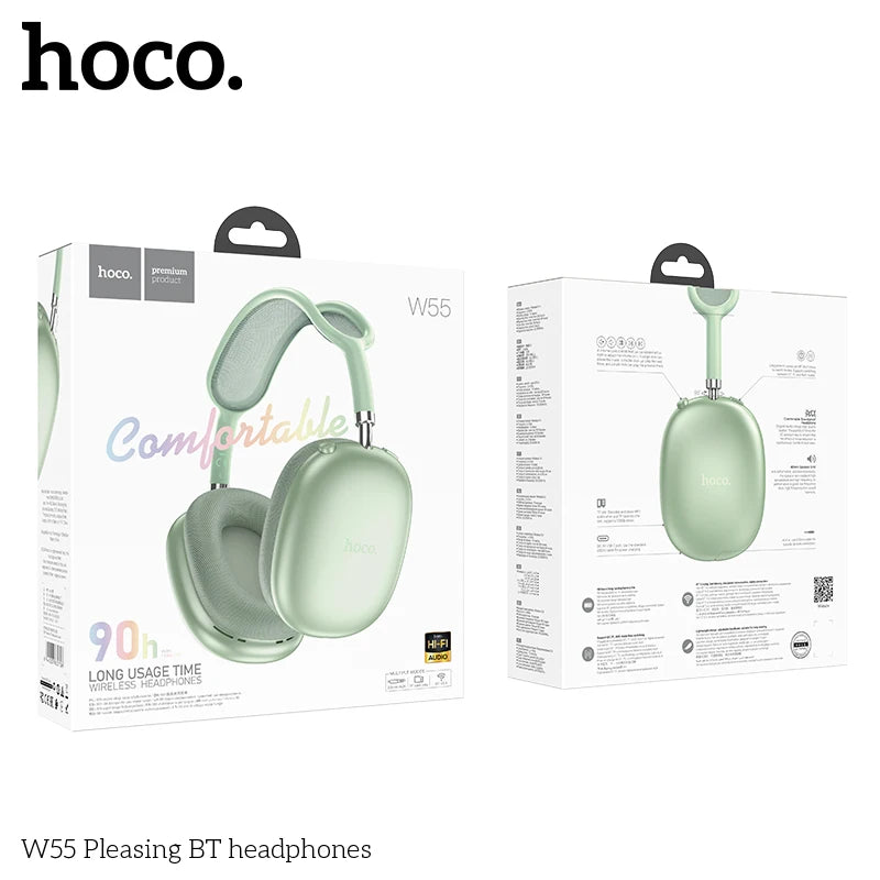W55 over Ear Buetooth Earphone Wireless Music Headphone Mic Hifi Audio Headsets Stereo Sound Sport Earphones 40MM AUX TF