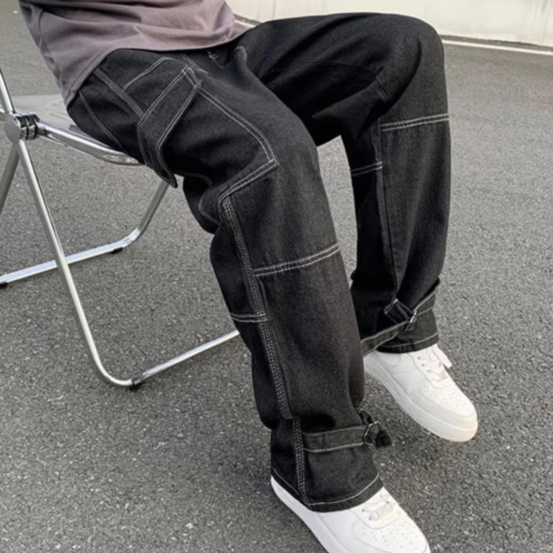 Cargo Jeans Men Wide Leg Jeans Hip Hop Casual Men'S Straight Baggy Denim Pants Streetwear Skateboard Pant Neutral Trousers